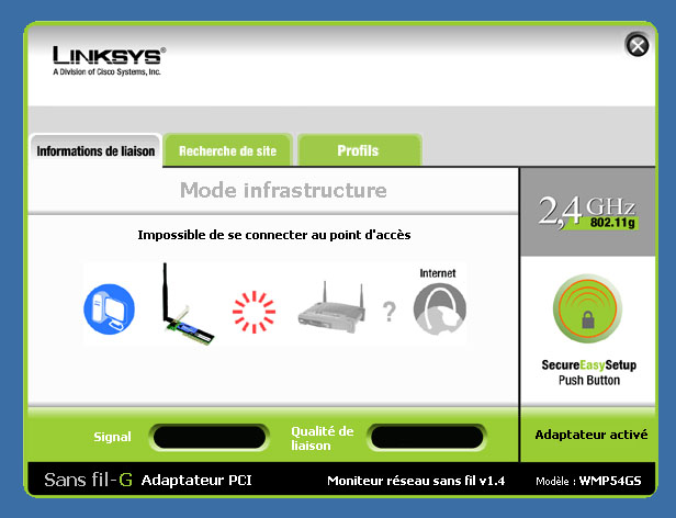 Prb connexion carte WMP54GS et WRT54GS sous Win2000 SP2 - WiFi et CPL ...